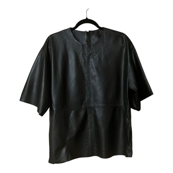 Zara Womens Size Medium Oversized Leather Pull Over Zip Back Top Limited Edition - Picture 1 of 4